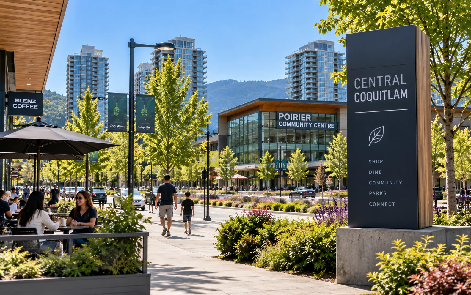Central Coquitlam community streetscape and local amenities