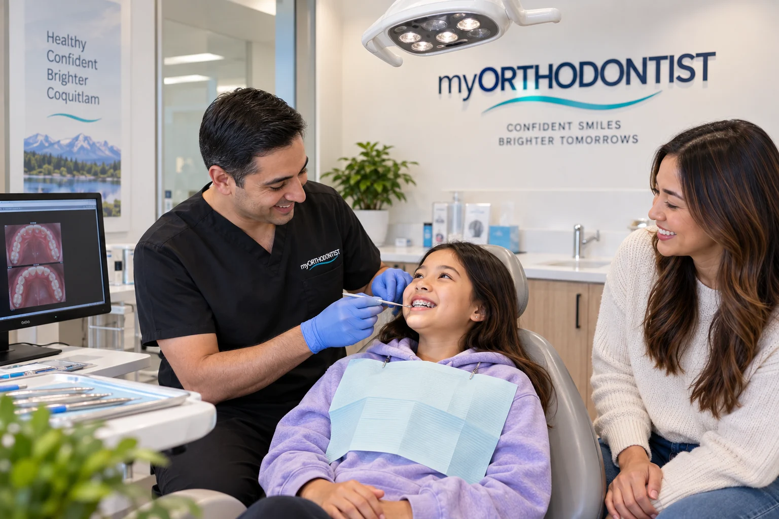 Child and parent attending an orthodontic treatment appointment